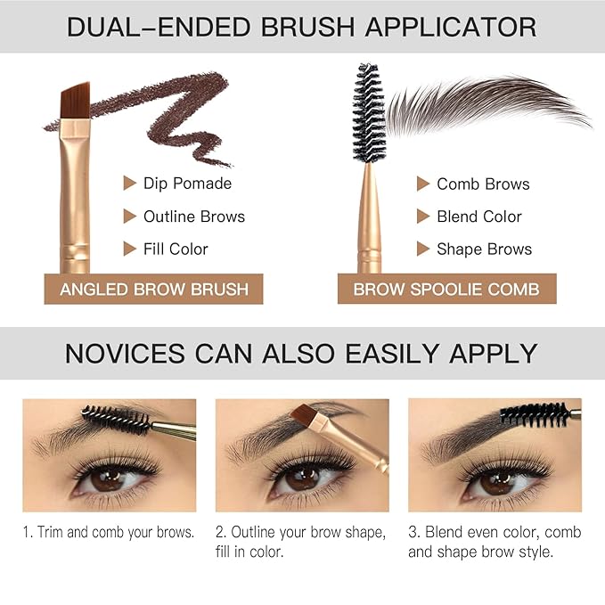 2Pcs Brow Pomade Set with Dual-ended Eyebrow Brush, High pigment Water proof Natural finish Eyebrow Makeup Set with Eyebrow Brush for Women and Girls（08#）