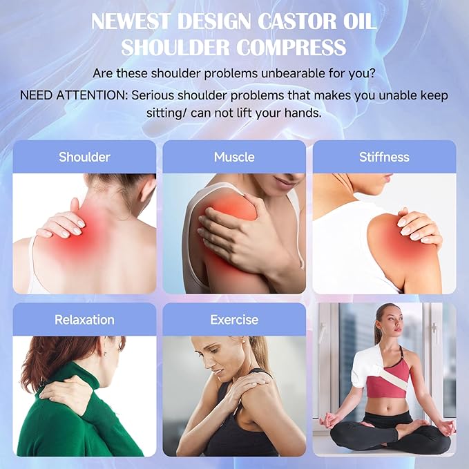 Castor Oil Wrap, 9 Pcs Organic Castor Oil Packs Kit for Entire Body Neck Shoulder Waist Back Hand Knee Leg and Feet, Reusable Pads Kit for Hot/Cold Castor Oil Compress for Woman/Man【White】