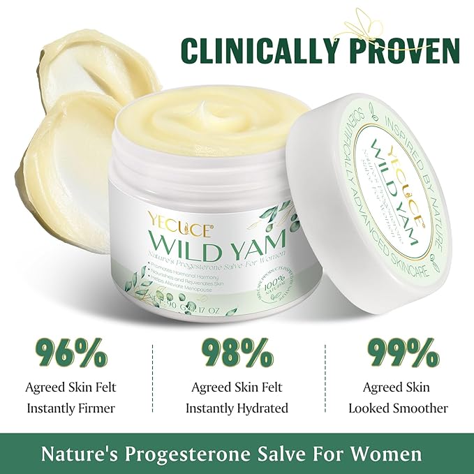 Wild Yam Cream for Hormone Balance, Natural Skincare Products, Alleviate Menstrual Discomfort, Rich In Vitamins, Nourish The Skin, Alleviate Menopause-Related Issues In Women, 3.17 Oz