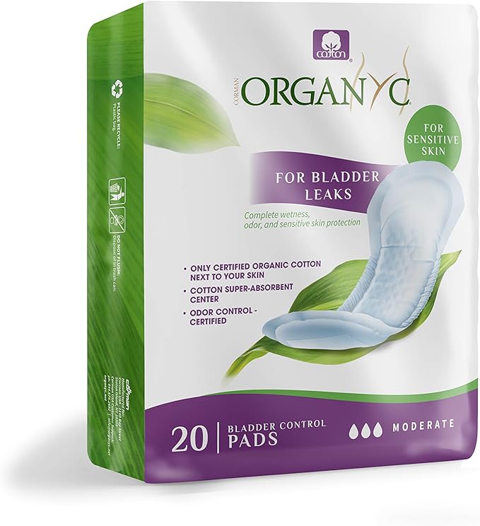 Organyc - 100% Organic Cotton Inside and Out Incontinence Pads for Bladder Leaks - Certified Odor Control, FSA/HSA Eligible, Moderate Flow, Regular Absorbency, 20 Count…