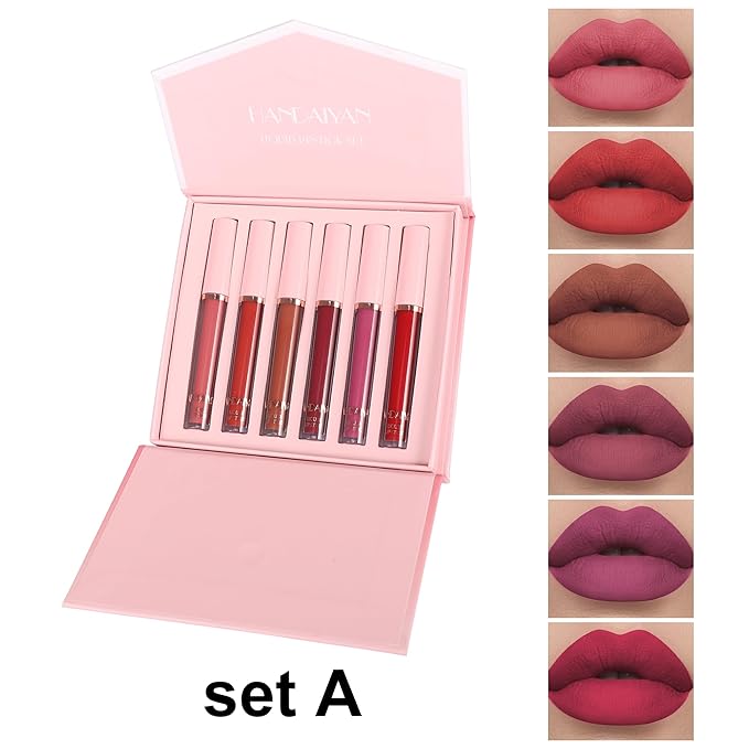 BestLand 6Pcs Matte Liquid Lipstick Makeup Set, Matte liquid Long-Lasting Wear Non-Stick Cup Not Fade Waterproof Lip Gloss (Literary Allure Gift Set B)