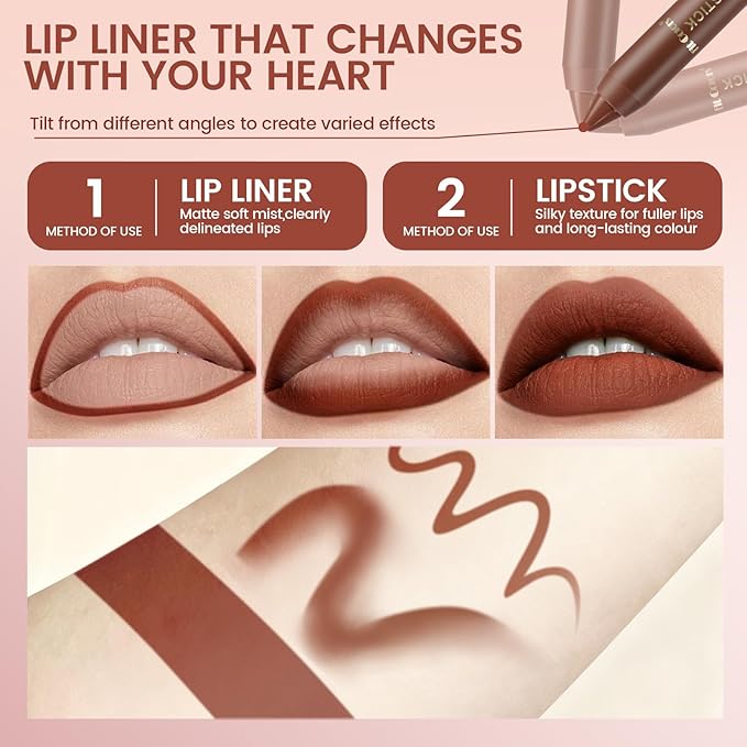 Noerrors 3Pcs Nude Light Brown Rose Lip Liner and Lipstick Set for Women Crayon Combo Matte 24 Hour Lip Liner Pencil Set Long Lasting 24 labial mate 24 horas originales Flawless Gradual Ombre Effect