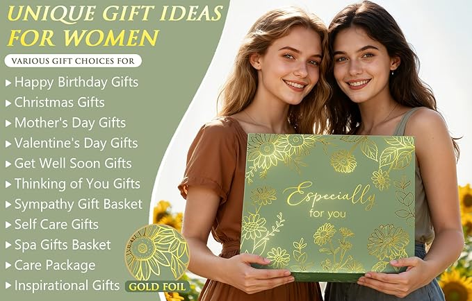 Birthday Gifts for Women Self Care Get Well Soon Gift Baskets, Spa Care Package Thinking of You Gift Set, Sympathy Inspirational Sunflower Christmas Gifts for Women Mom Her Best Friends Sister Wife