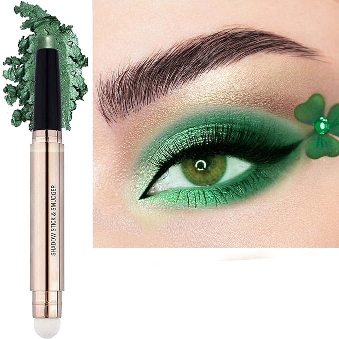 Bright Green Eyeshadow Stick Makeup, Long-Lasting Waterproof Eye Shadow Pencil, Hypoallergenic Smudge-Proof Glitter Primer Palette Shimmer Eyeliner, Easy to Blend Eye Make Up