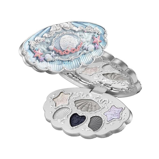 Flower Knows Shell's Jewel 6-Color Makeup Palette,Eyeshadow,Blush,Highlighting & Contour All-in-One Face Makeup Palette with 4 Matte+2 Shimmer Smoky Shades(03 Deep Sea,0.23 Oz)