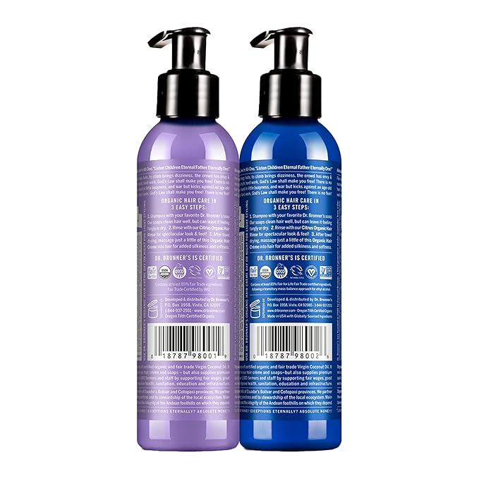 Dr. Bronner's Organic Hair Crème Leave-In Conditioner Styling Cream Anti Frizz Hair Product for Women & Men Hair Cream USDA Organic, Cruelty Free, Lavender Coconut & Peppermint - 6oz 2 Pack