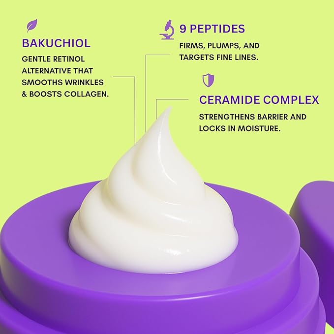 Bakuchiol Ceramide Peptide Face Moisturizer – Korean Vegan Skincare with 9 Peptides, Ceramides & Fermented Ginseng – For Fine Lines, Dry & Sensitive Skin, 1.7 oz