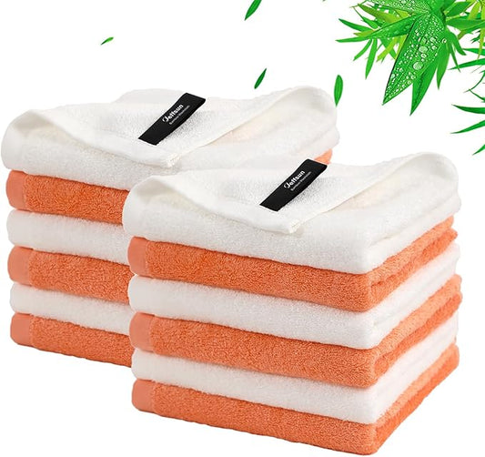 Wash Cloths 12 Pack, 13x13 inch Extra Large White Face Towel on Sensitive Skin, Super Soft and Skin Friendly Bath Washcloths for Face and Body, Easy to Clean Fast Dry Facial Cleaning Cloths with Loop