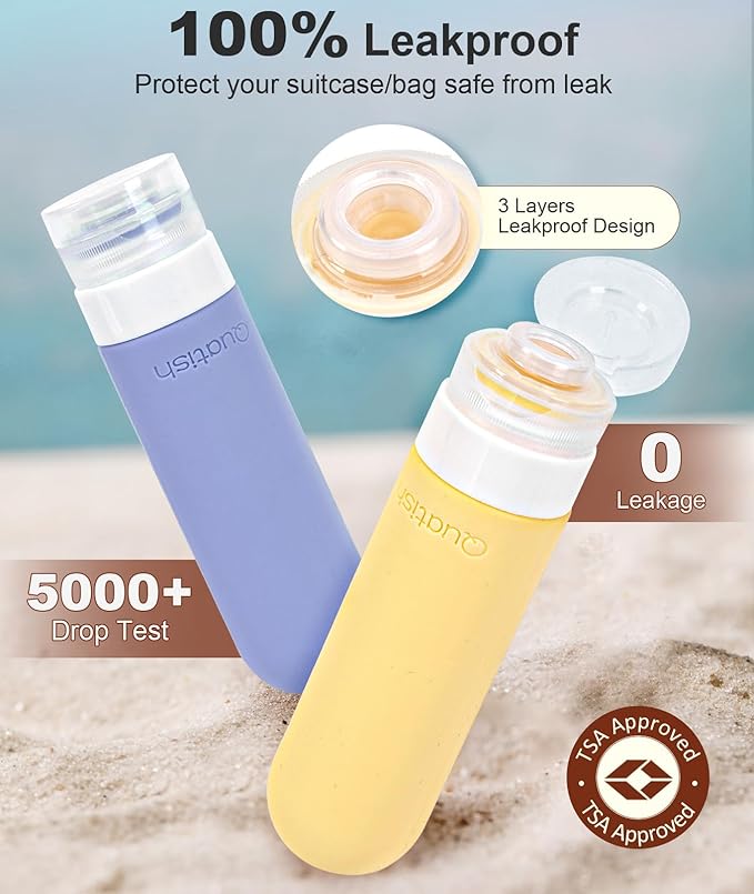 Quatish Travel Bottles for Toiletries 6 Pack, Original Patented Leakproof 3 oz Tsa Approved Travel Size Containers, BPA Free Silicone Shampoo and Conditioner Bottles, Camping Essentials
