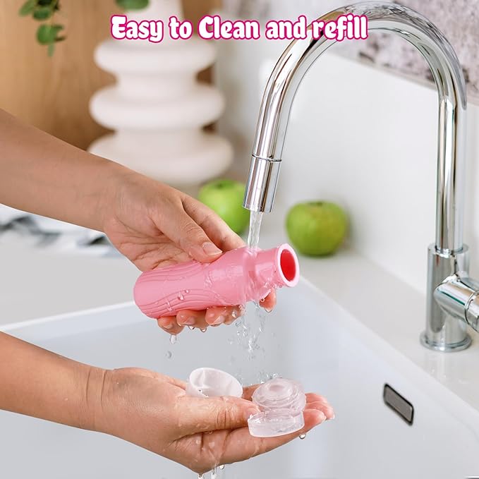 GLAMFIELDS TSA Approved Travel Bottles for Toiletries, 3oz Size Leak Proof Silicone Containers for Shampoo, Conditioner,Easy to Squeeze and Portable, Essentials for Traveling (4 Pack) Pink