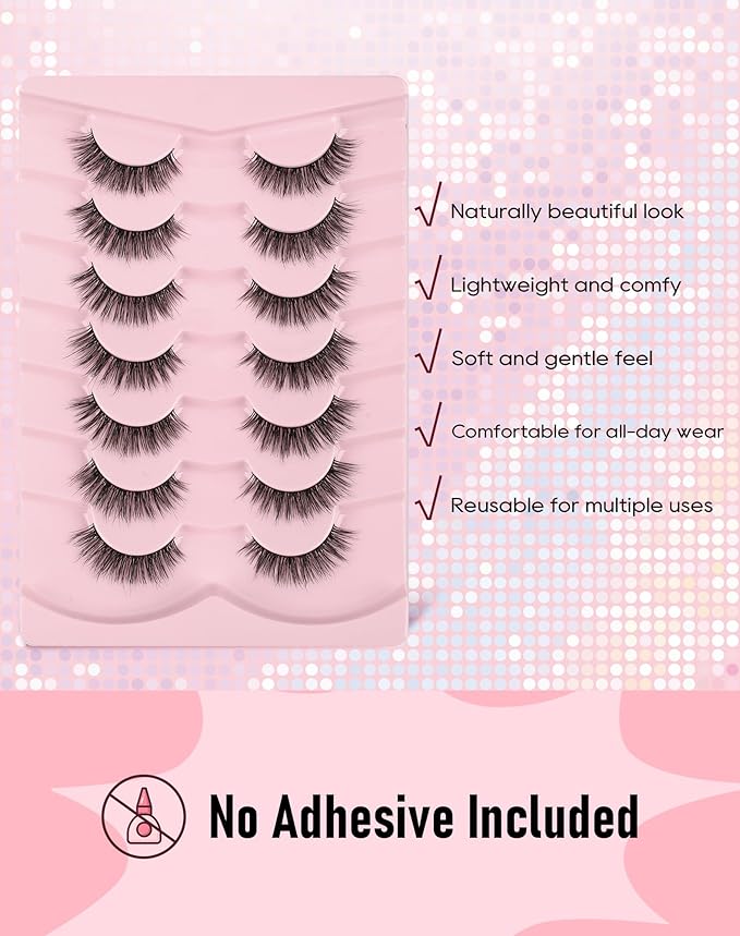 Frihappy Fake Eyelashes Eyelashes Cat Eye Lashes Wispy Natural Lashes Strip Lashes Mink Lashes 13mm Lashes 3D Air-Polaris