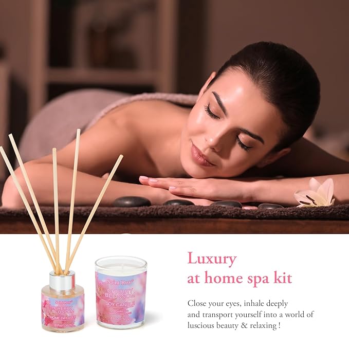 Bath & Body Gift Set, Luxury Home Spa Bath Gift Basket, Cherry Blossom Scented Bath Set, Pamper Gifts for Women & Teens, 12 Pcs Relaxing Home Spa Kit for women Body Kit Birthday Gift teacher's day