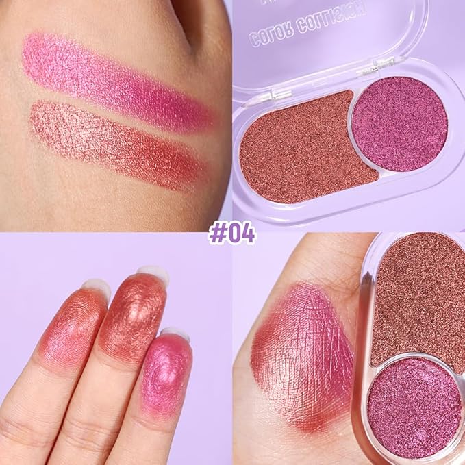 Copper Browm Roses Pink Shimmer Eyeshadow Double Colors Palette, High Pigment Eye Shadow Powder, Blendable Smooth and Texture Waterproof,Smudge-proof,Durable and Long-lasting Makeup Palette 04