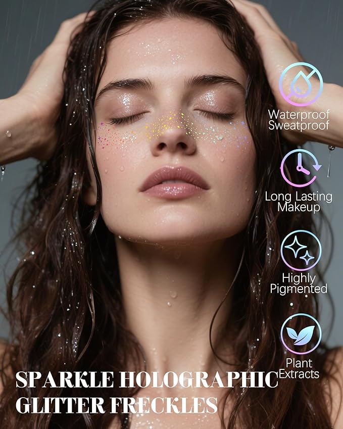 Makeup Patches, Holographic Multichrome Stickers Temporary Face Tattoos, Body Face Glitter for Women Girls, Country Concerts Singer Festival Rave Accessories (iridescent - 10 pcs)