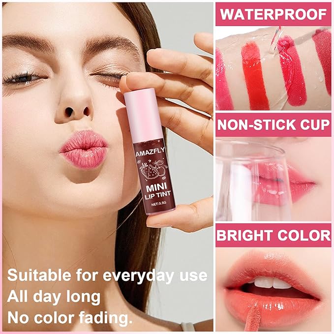 6 Colors Lip Tint Stain Set, Watery Lip Stain Mini Liquid Matte Lipstick, Multi-use Lip Cheek Tint, Moisturizing Plump Lip Gloss, Lightweight Non-Sticky, Long Lasting, Vivid Lip Care Makeup (6 Colors)