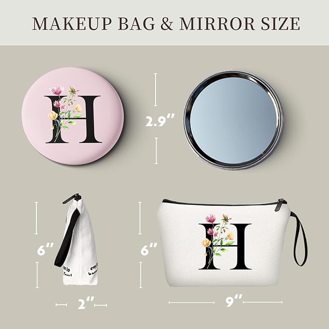 SEAMOON Bride to be Birthday Womens Unique Initial Monogram Gifts for Women Mom Personalized Travel Makeup Cosmetic Bag with Mirror Valentines Mothers Day Christmas Graduation H