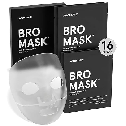 JAXON LANE BRO MASK: Korean Face Mask for Men | 2 Pc. Hydrating Anti Aging Sheet Masks Contain Vitamin C, Vitamin E, Hyaluronic Acid, Hydrolyzed Collagen for Face Care, Acne Treatment (4 X 4 Packs)