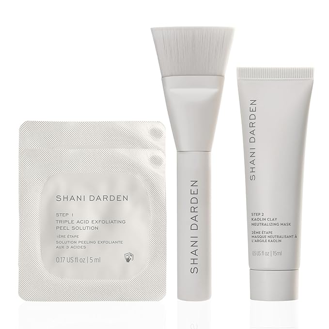 SHANI DARDEN SKIN CARE Triple Acid Peel, 2-Step Exfoliating Face Peel with Mandelic, Lactic & Glycolic Acids, Kaolin Clay Neutralizing Mask & Brush, Helps Improve Dark Spots & Skin Texture, 0.5 fl oz