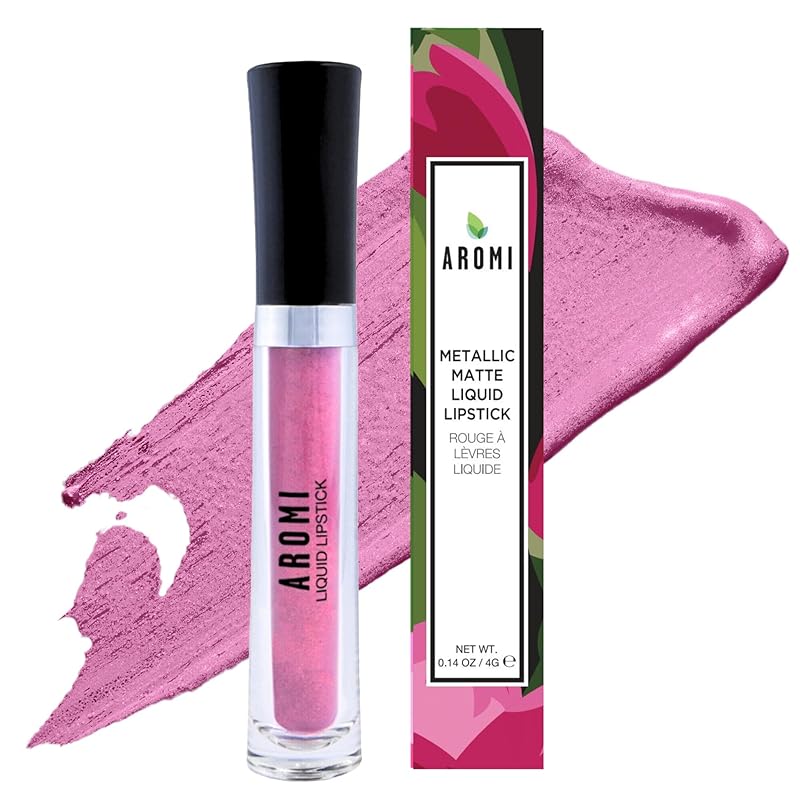 Aromi Metallic Matte Liquid Lipstick - Pink Lip Color for Women, Shimmery Finish, Long-Lasting, Waterproof Handmade (Cotton Candy)