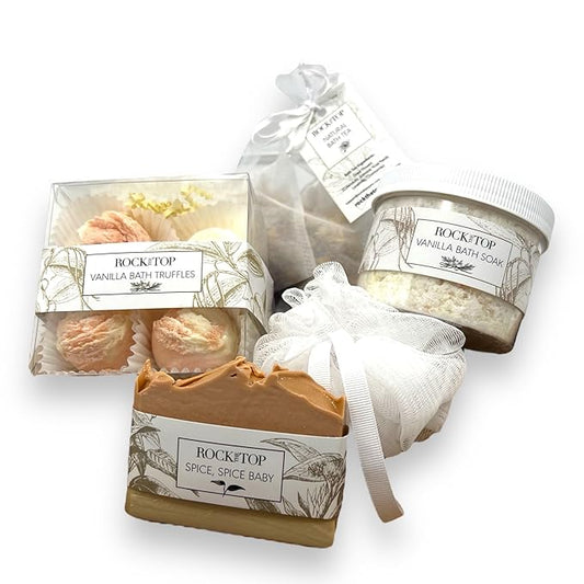 Relaxation Gifts for Women. 6 Self Care Gifts, Mineral-Rich Vanilla Bath Salt, Pumpkin Spice Bath Soap, Bath Bomb Truffles. Spa kit That Will Leave her Skin so Soft.