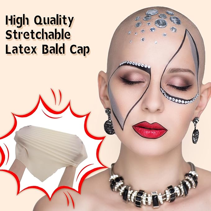 Bald Cap Halloween Makeup Kit for Men & Woman, Complete Bald Cap Costume Character Set, Realistic Bald Cap Kits for Cosplay Make Up, SFX Makeup, Dress-Up Party, Stage, Theater & Film