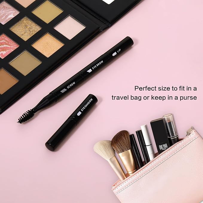 simarro 4 in 1 Makeup Brush Set, Portable Travel Size Make Up Brushes Detachable Eyeshadow Brush Eyebrow Brush Screw Brush Lip Brush for Foundation, Concealer, and Powder Liquid (Black)