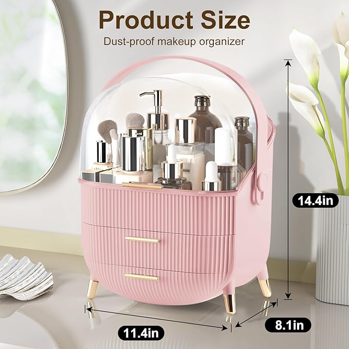 YGJT Make up Organizers and Storage, Makeup Organizer for Vanity, Cosmetics Skincare Organizers with Lid and Drawers, Cosmetic Display Cases for Countertop, Bathroom, Ideal Gifts for Women(Pink)