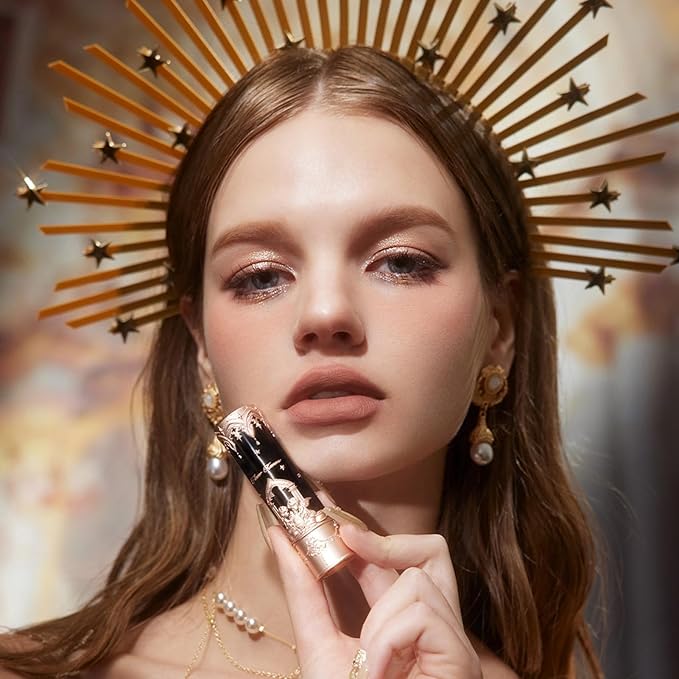 Flower Knows Little Angel Matte Lipstick,Super Soft & Ultra Silky Lip Mud Stick,Long Lasting & Moisturizing Vegan Lip Makeup for Girls&Women,Velvety Brown Finish(C07 Golden Wheat)