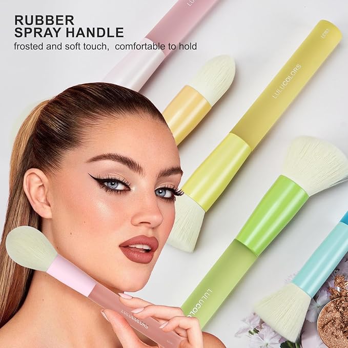 5-Piece Essential Face Makeup Brush Set – Soft, Cruelty-Free Synthetic Bristles with Comfort Rubberized Handles, Multi-Color Pastel Design – Makeup Brushes for Powder, Blush, and Contour