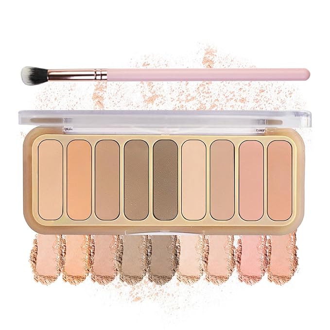 9 Color Matte Naked Eyeshadow Palette - Natural Nude, Smoky Brown, Taupe Ultra-Blendable Highly Pigmented Eye Shadows with Brush - 04 Milk Tea