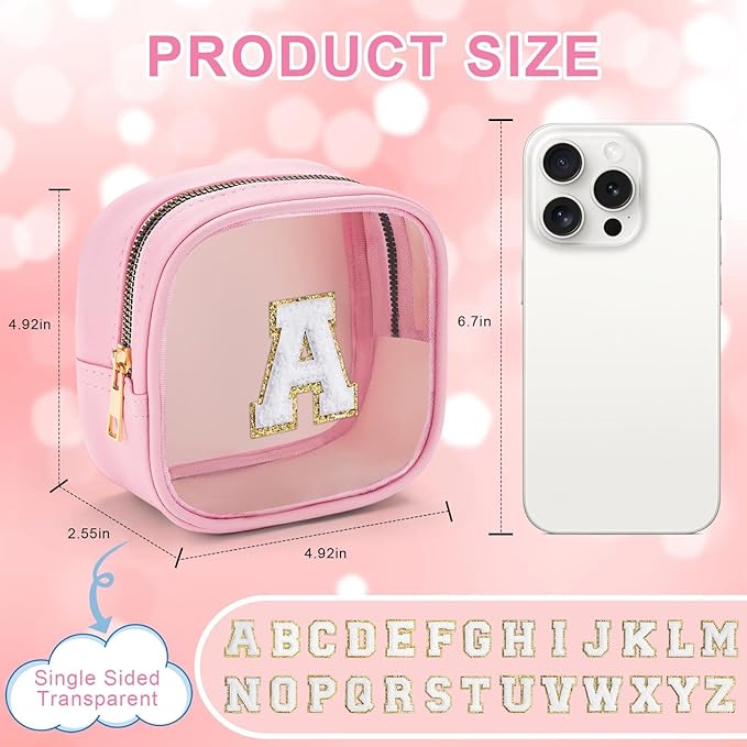 YOOLIFE Mini Makeup Bag | Clear Makeup Bag Toiletry Case | Portable Make Up Organizer | Small Cosmetic Bag for Purse | Best Friend Birthday Gifts Teacher Daughter Gifts | Gifts for Girls | Pink E