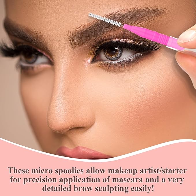 120-Piece Micro EyeBrow Lash Brush Set - Professional Beauty Spoolies with Cap for Makeup, Brow Lamination and Travel - Perfect for Makeup Artists/Starters, Beauty Lovers, and Gifting