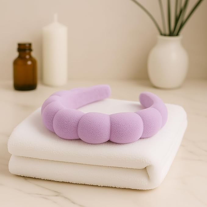 Skincare Headband - Hair band for Washing Face & Makeup Headband for Women - Terry Cloth Hairband for Spa & Skincare Routines - Perfect for Face Wash & Makeup Application (Pastel Purple)