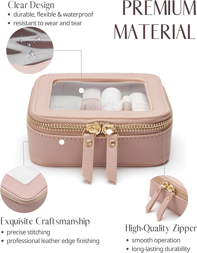 Popvibe Clear Makeup Bag Travel Cosmetic Case Transparent Toiletry Bag with Zipper, Portable Make Up Organizer Traveling Compact Car Bag for Essentials