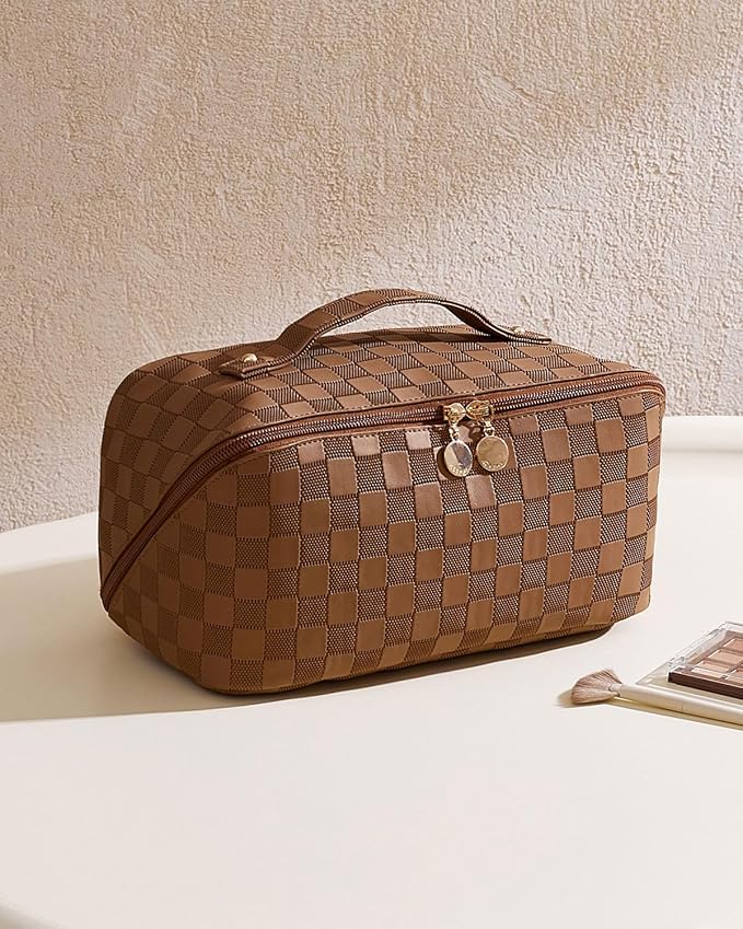 EACHY Travel Makeup Bag,Large Capacity Cosmetic Bags for Women,Waterproof Portable Pouch Open Flat Toiletry Bag Pattern Makeup Bag