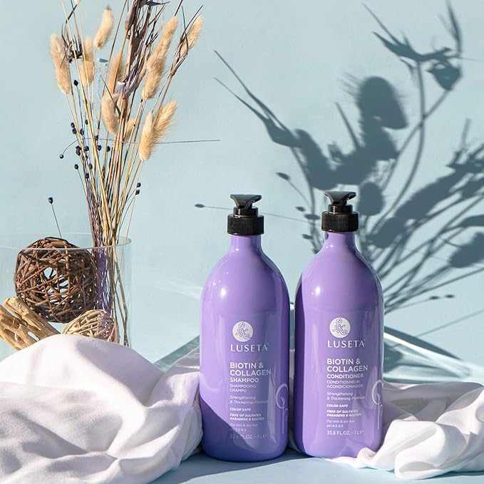 L LUSETA Biotin & Collagen Shampoo & Conditioner Set (2 x 33.8oz) - Thickening for Hair Growth, Infused with Argan Oil to Repair Dry, Damaged Hair
