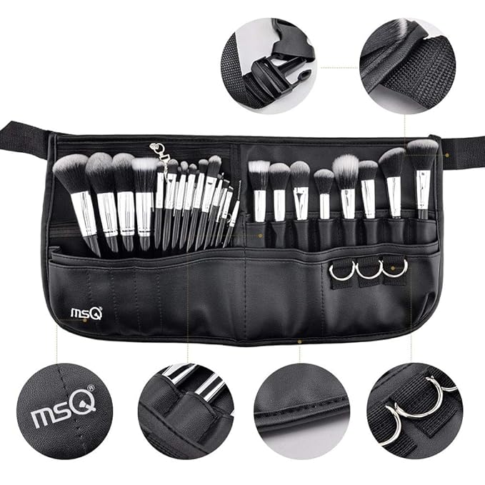 MSQ Makeup Brushes Set 29pcs Professional Cosmetics Brushes with Belt Waist Makeup Bag (Foundation, Powder, Creams, Liquids & Eye Brushes) for Women/Girls/Artists/Holiday gifts/travel