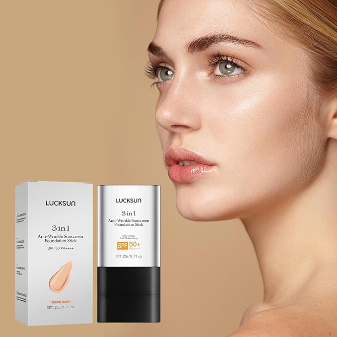 3-in-1 Anti-wrinkle Long-Lasting Hydrating Foundation Stick, Concealer, Multi-Use Coverage Cream, Natural Matte Finish for All Skin Types (Medium)