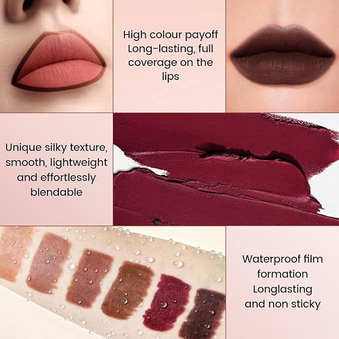 Noerrors 3Pcs Mauve Brown Matte Lip Liner and Lipstick Combo Set Kit for Women Antique Drak Brown Magic LipLiner 24 Hours Original Lip Crayon Makeup Stain Long Lasting Fall Lipstick Shades Waterproof