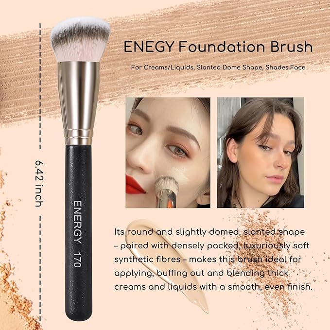ENERGY Makeup Brushes Set Professional Kabuki Foundation Concealer Brush Under Eye Nose Contour Brush for Liquid Cream Powder Blending Buffing with Travel Bag 3PCS