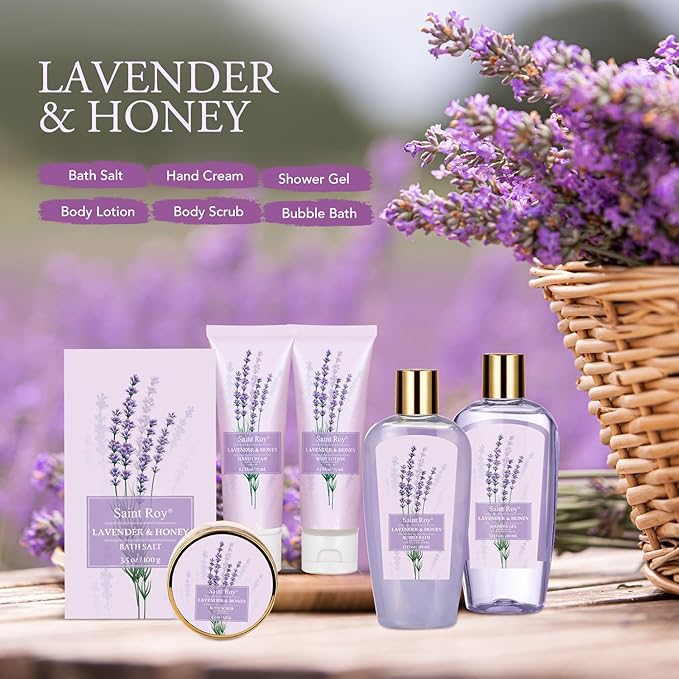 Gifts for Women Gift Basket for Women, 13 Pc LAVENDER & HONEY Large Beauty Personal Care Set, Home Bath Pampering Package for Mother day, Spa Bridal Shower Kit - Thank You, Birthday, Mom, Wedding Gift