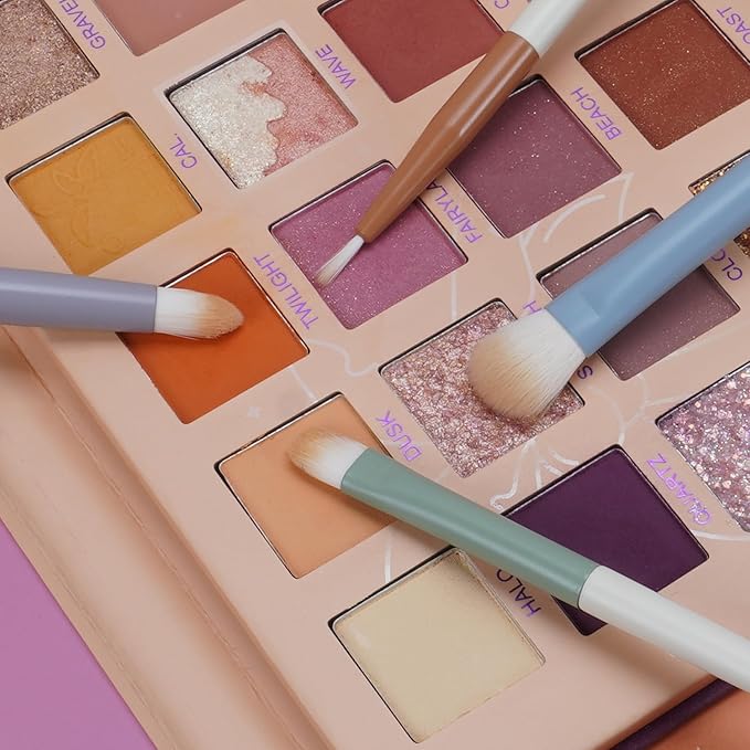 4-pcs Eye Makeup Brush Set with Eyelash Curler-Soft Synthetic Bristles for Precision Application-Includes Eyebrow, Pencil, Mini Concealer & Eyeliner Brushes with Travel Pouch