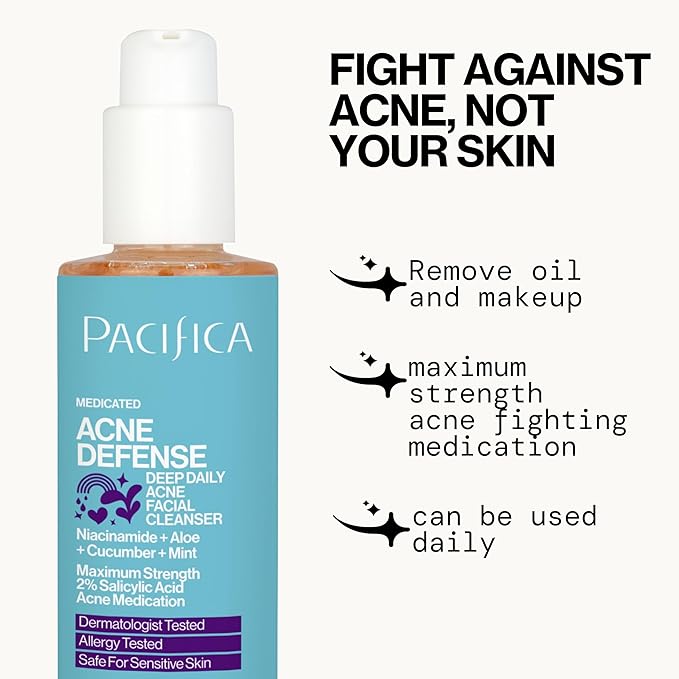 Pacifica Acne Defense Face Wash - Deep Pore Purifying Face Cleanser - w/ 2% Salicylic Acid, Pore Reducing Niacinamide & Inflammation Reducing Cucumber - for Sensitive Skin Vegan Dermatologist Tested