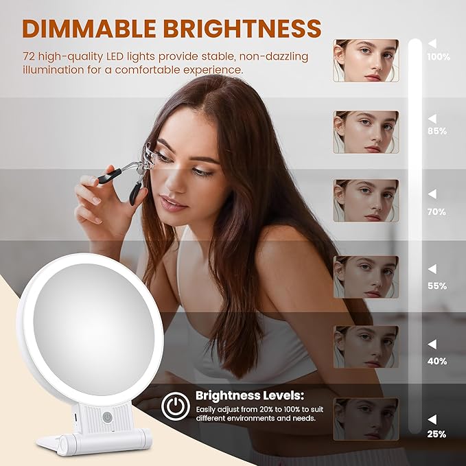 Lighted Makeup Mirror with 1X/30X Magnification, 3 Color Dimmable Lights, 2000mAh Rechargeable Double-Sided/Switch Vanity Mirror, 360° Swivel Tabletop & Hanging Design, Adjustable Brightness