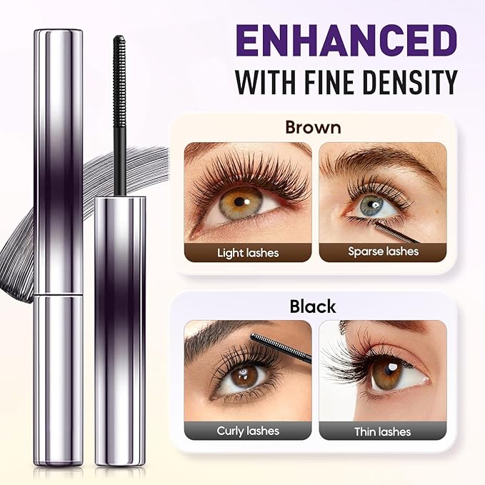 Iron Wand Mascara, Metal Wand Mascara Black Washable Metal Mascaras, Waterproof Long-Lasting 3D Curling Eyelash Iron Mascaras with No Flaking (Brown)