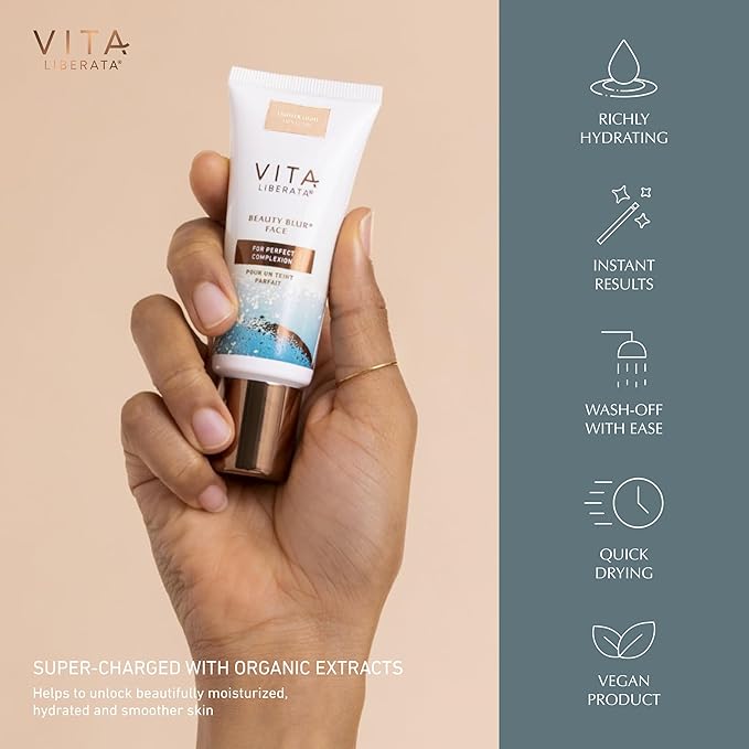 Vita Liberata Beauty Blur Face - Lighter Light, BB Cream, Hydrating Skin Finish, Radiant Glow & Flawless Finish, 1.01 fl oz