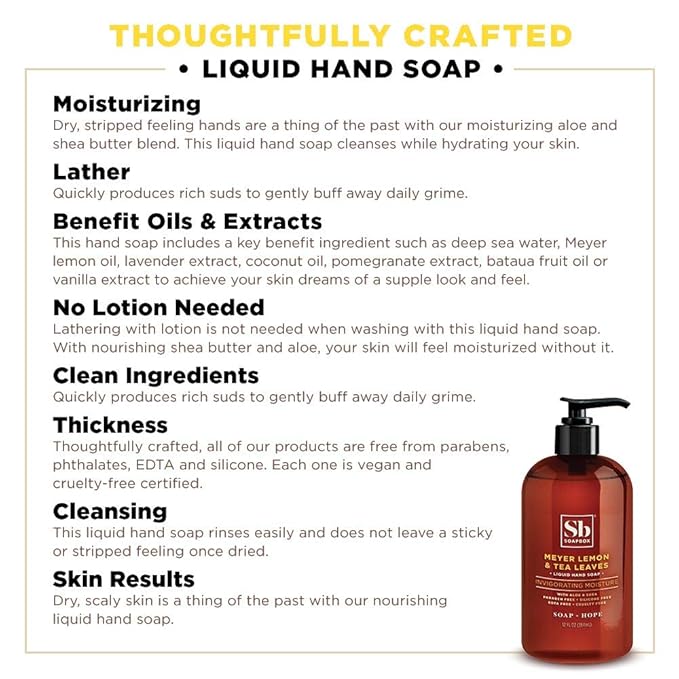 Soapbox Liquid Hand Soap, Meyer Lemon & Tea Leaves - Gentle, Moisturizing Hand Cleanser, Vegan, Cruelty Free Hand Soap for Bathroom and Kitchen, 12oz Pump Bottles (Pack of 3)
