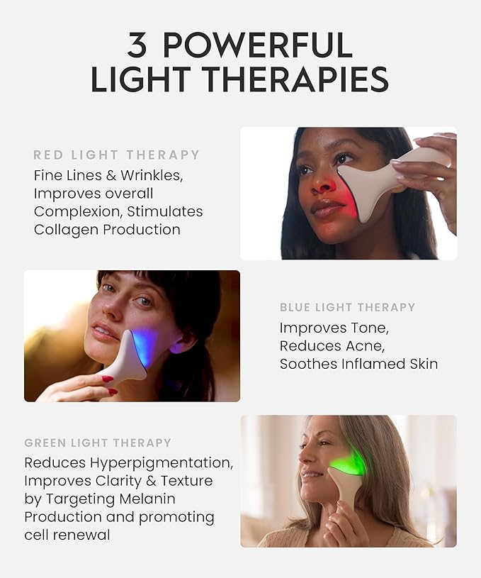 REVO Genie | 3-in-1 Face & Neck Beauty Massager with Heat, 3 Light Therapies, Smart Vibration | Powerful Red Light, Blue Light, and Green Light Therapy for Wrinkles, Hyperpigmentation, Acne & More