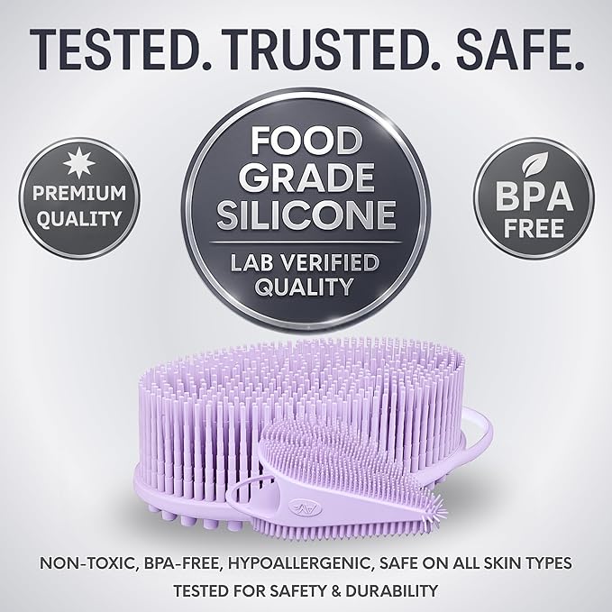 Avilana Silicone Body Scrubber – Gentle Shower Brush & Loofah Alternative- Food Grade & Lab Tested – Fast-Drying, Hygienic, BPA-Free Silicone Body Gentle Exfoliator (Lavender, Body & Face)