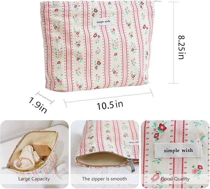 Wudygirl Makeup Bag Cosmetic Bag for Women Pink Pow Makeup Pouch Cute Makeup Organizer Portable Handbag Toiletry Bag Large Capacity Zipper Pouch (Pink Pow)